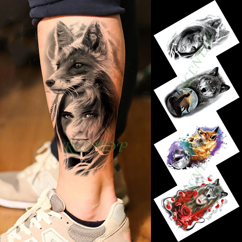 

Waterproof Temporary Tattoo Sticker wolf girl rose flowers large size tatto flash tatoo fake tattoos for lady men women