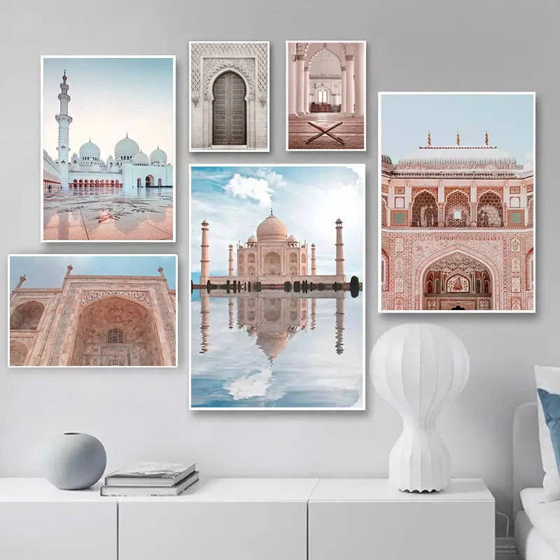 Islamic Architecture Poster Morocco Arch Mosque Canvas Painting Quran Praise Wall Art Canvas Arab Muslim Home Decoration