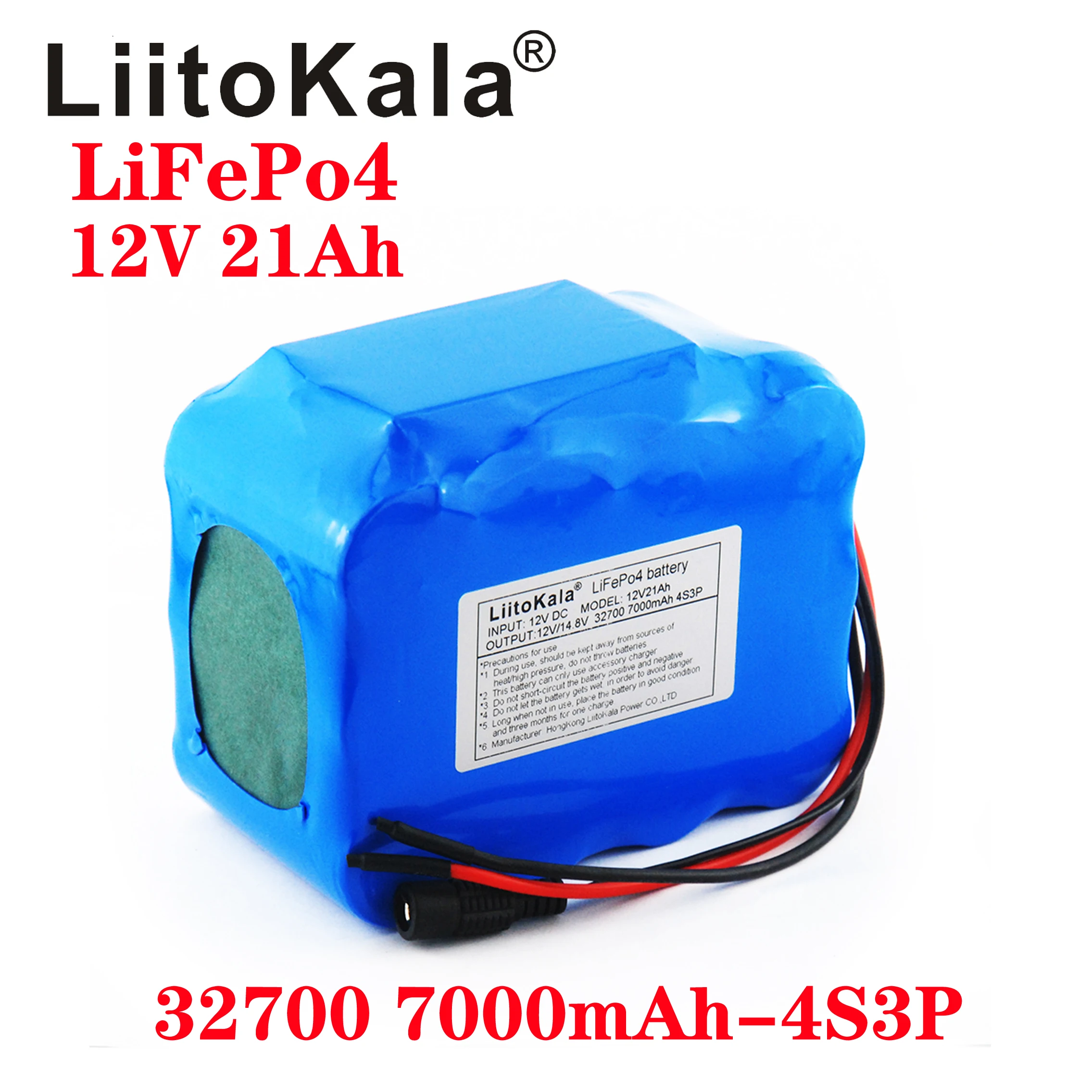 LiitoKala 12V 21A Lifepo4 battery pack 4S3P 32700 built-in 40A same port charge and discharge balance BMS 14.8V power supply