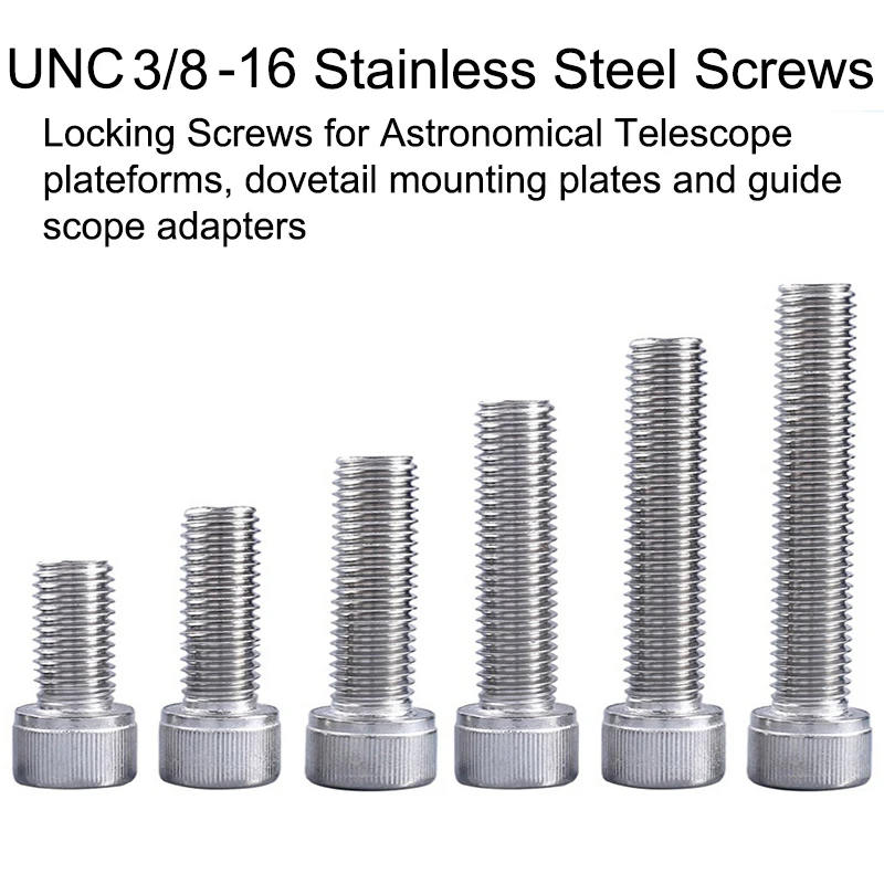 5pcs/set 3/8inch Astronomical Telescope Locking Screws UNC3/8-16 Stainless Steel for Dovetail Mounting Plates/Platforms/Adapters