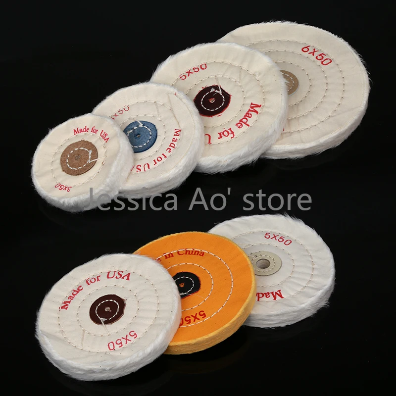 2-10 Inches 50-250mm 50 Layers Cotton Wheel with Hole 4/10mm Grinding and Polishing Yellow White Cloth Wheel Mirror Polishing