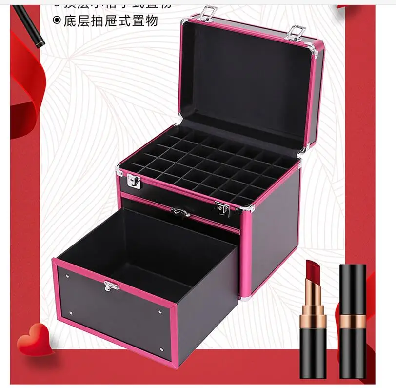 Women Metal Makeup Suitcase Makeup Cosmetic Box Organizer Aluminum Makeup Box Makeup Case Carrying Make-up Train Case  Cosmetic