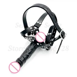 Double-Ended Dildos Gag Strap On Open Mouth Dong Plug PU Leather Harness Realistic Cock Bondage Adult Games Sex Toys For Couples