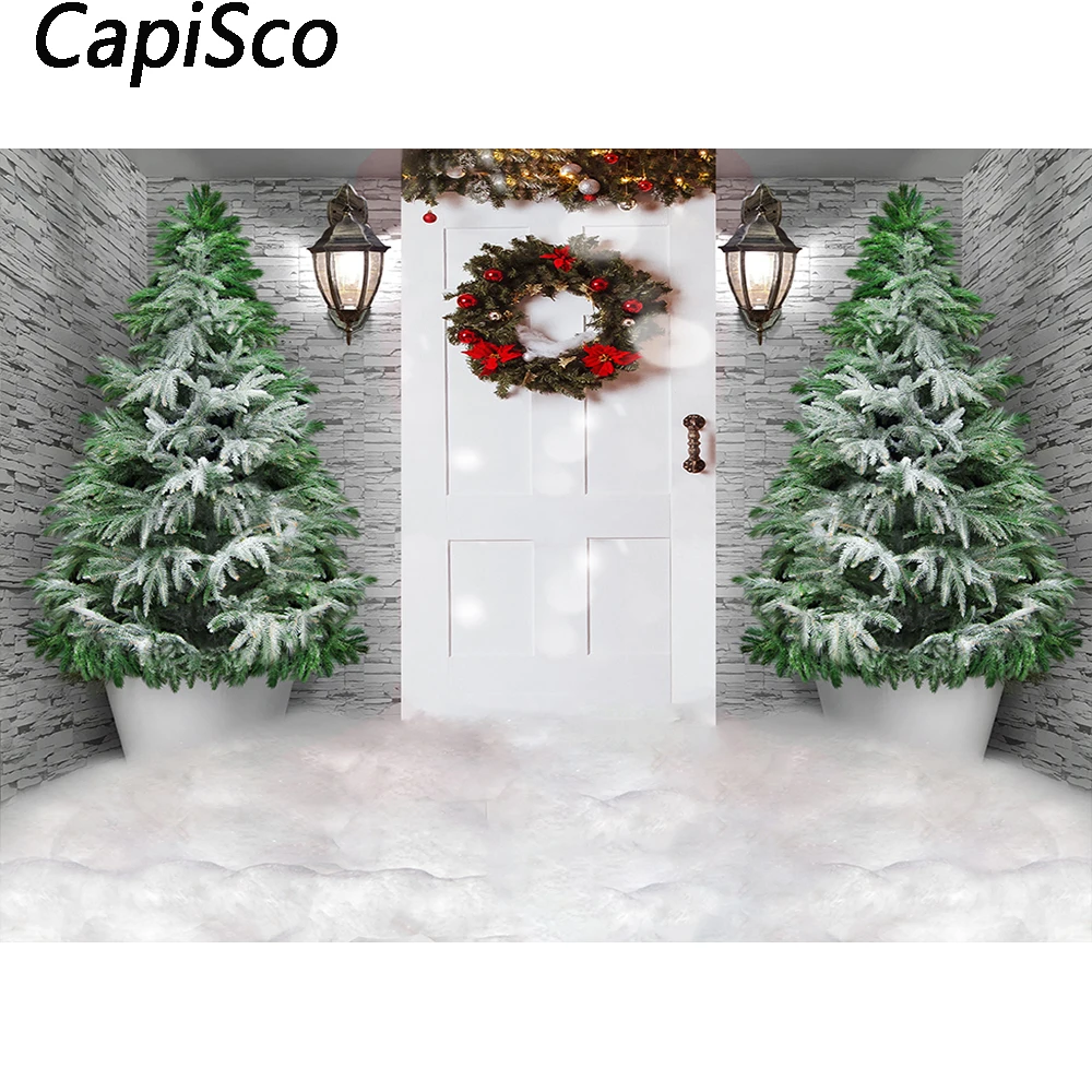 

Capisco Christmas Wood Backdrop Kids Child Photography Winter Snow Background Festival Decor Baby Portrait Wreath Photo Studio