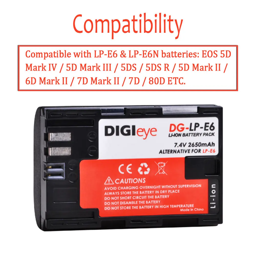 2 pz LP-E6 LP-E6N LPE6 batteria + LED doppio caricatore per Canon EOS 5D Mark II/III/IV, 5DS, 6D, 7D, 60D, 70D, 80D,90D,EOS R,R5, r6, RP