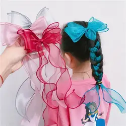 New Girls Long Ribbon Cute Hair Clips Hair Accessories bow Headbands Ponytail Fixed Hairpins Princess Braided Hair Headdress