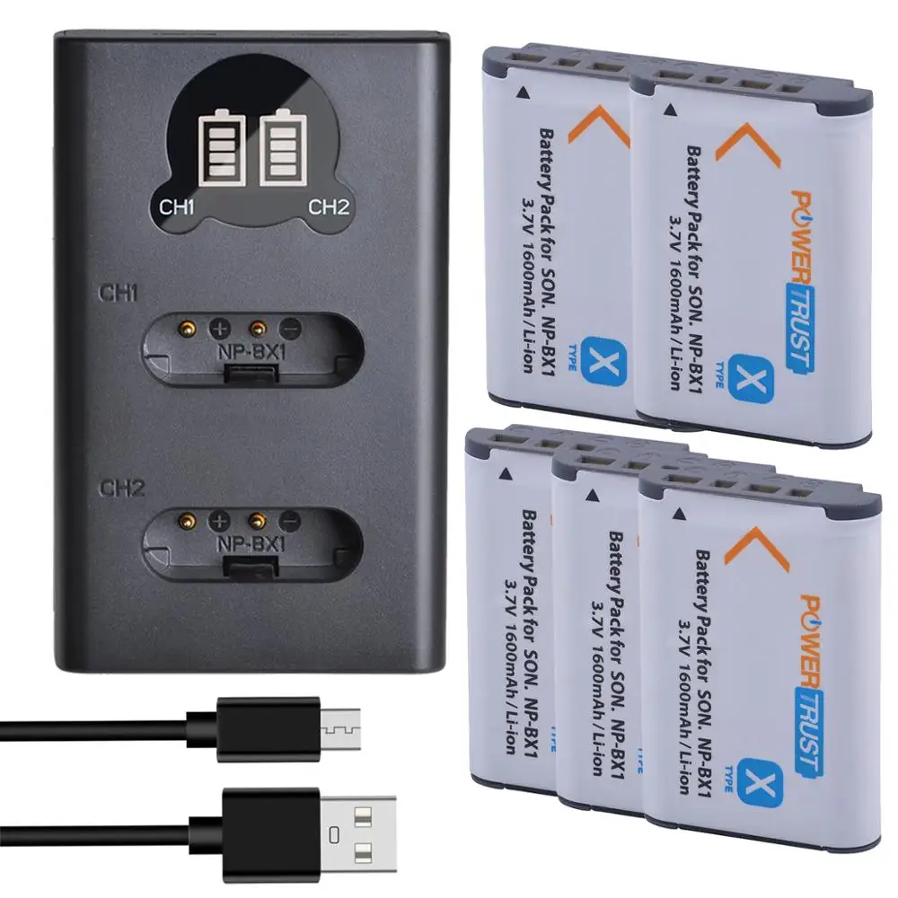 PowerTrust NP-BX1 Battery+LED USB Dual Charger for Sony DSC RX1 RX100 AS100V M3 M2 HX300 HX400 HX50 HX60 GWP88 AS15 WX350 ZV-1F