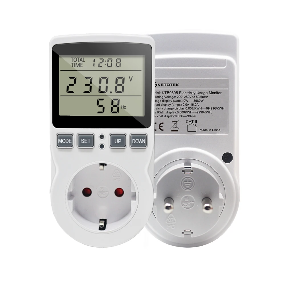 Digital Wattmeter 220V Power Energy Meter EU Plug Socket Analyzer AC Voltmeter Ammeter Consumption Monitor Kwh And Cost Display