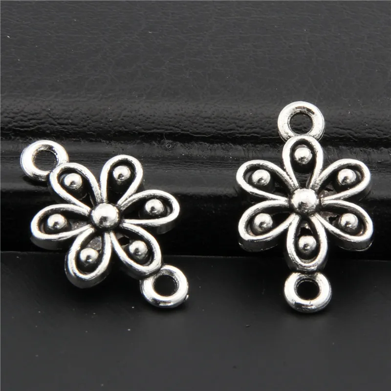 50pcs Silver Color Flowers Connector Spacer Charm For Jewelry Making Supplies Bracelet Maker Metal Fittings DIY Material A2703