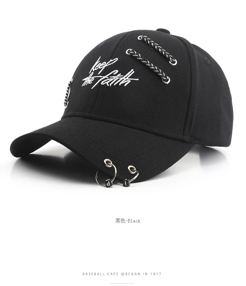 Outdoor Herren Damen Punk Hip-Hop Baseballkappe Neue Koreanische Stylische Dad Hat mit Kettenring Snapback Hüte Sporthut – Detail 8