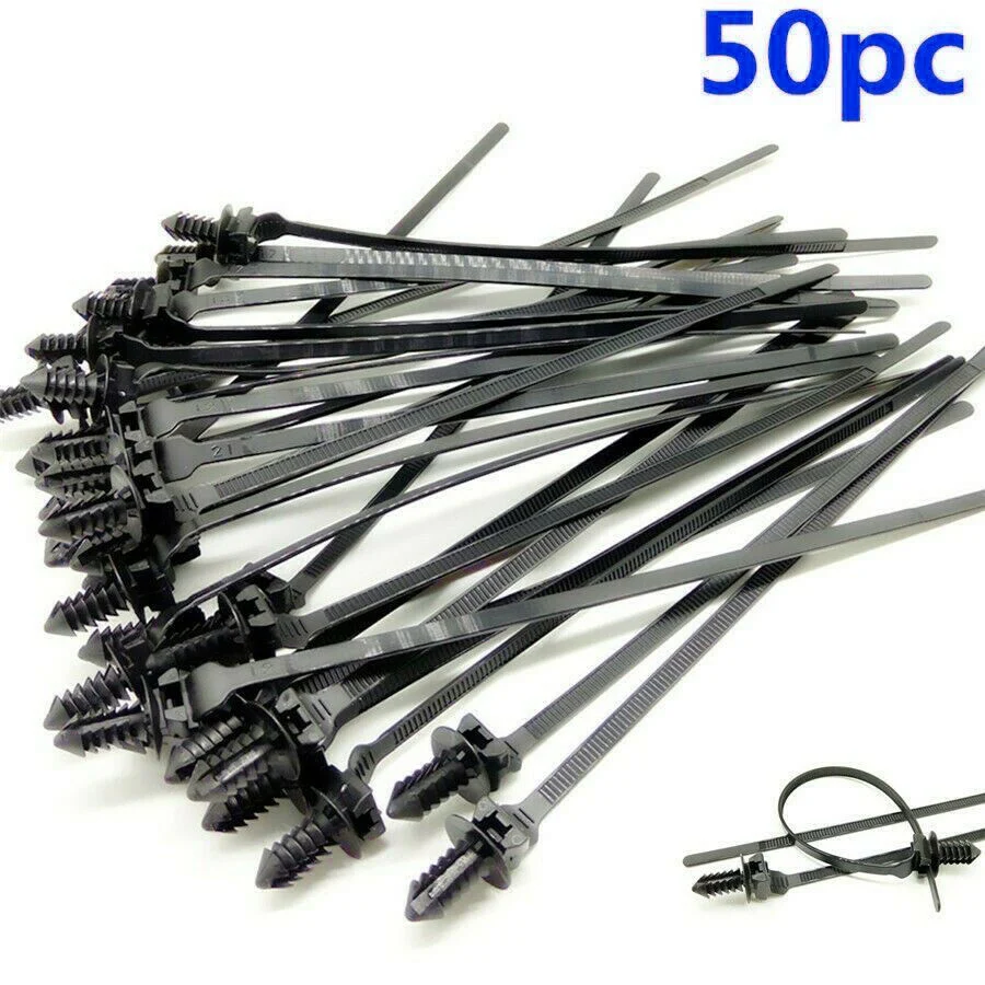 Cars Mount Wire Tie Clip Releasable Nylon Tie Wrap Cable Fastening Clips Self-locking Plastic Zip Tie 50PCS