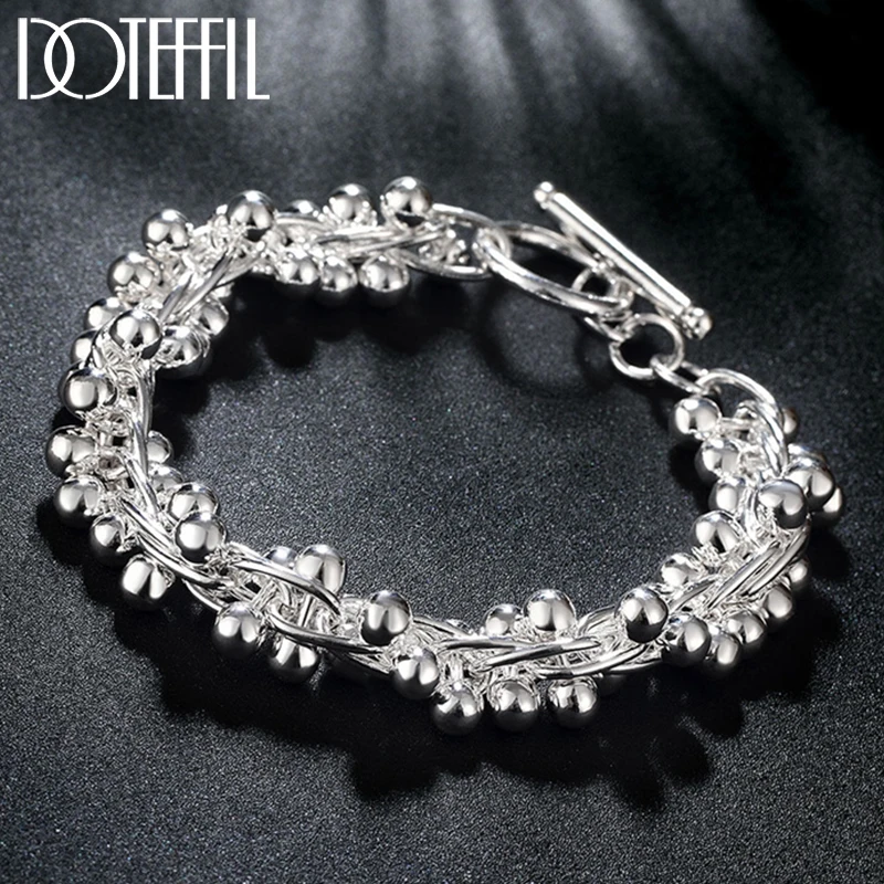 

DOTEFFIL 925 Sterling Silver Grape Beads Spherical Bracelet For Women Wedding Engagement Party Jewelry