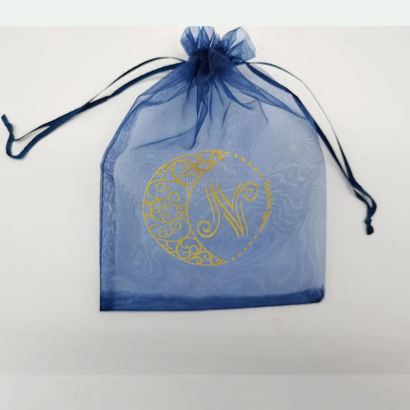 100pcs Customized personalized Logo Drawstring navy blue Organza Bags small Pouches Jewelry Package Bags jewels Organizer Bag