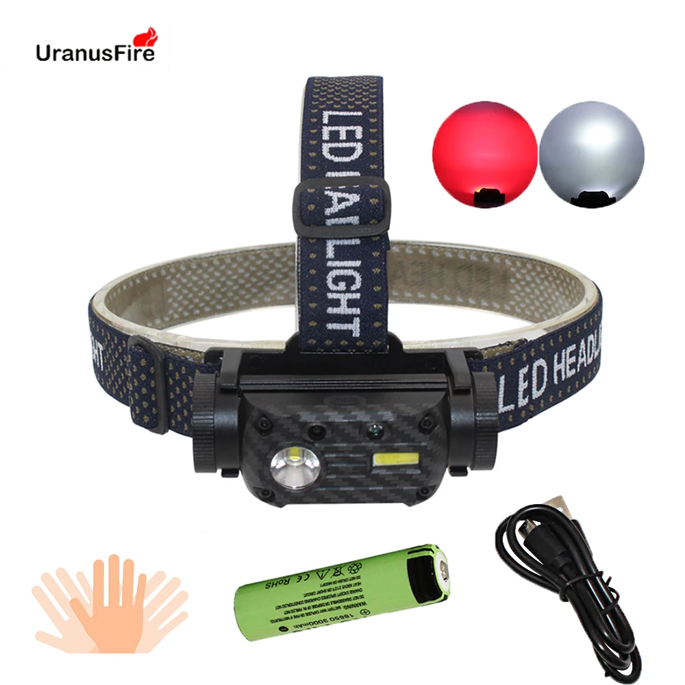 

XM L2 COB LED Headlamp Motion Sensor Ultra Bright Hard Hat Headlight Powerful USB Rechargeable Waterproof Head Lamp Flashlight