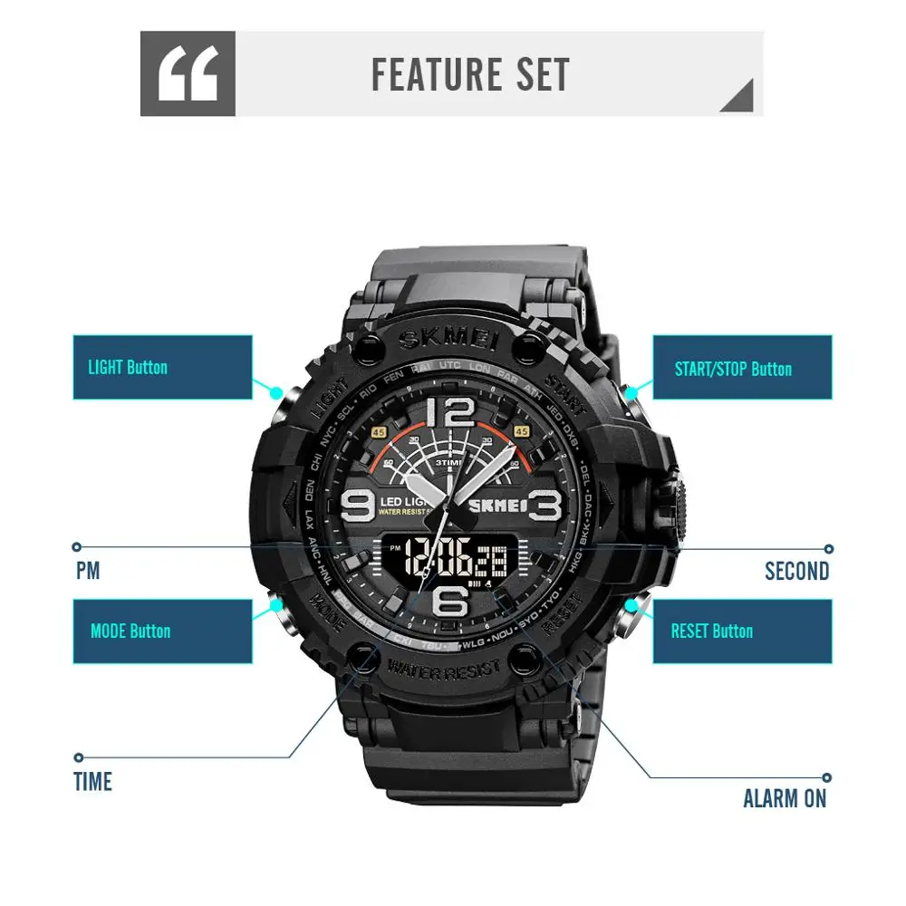 Luxury Sport Watch Men 50Bar Waterproof Military Sports Electronic Watch Fashion Men Stopwatch Count Down Wristwatch Alarm Clock