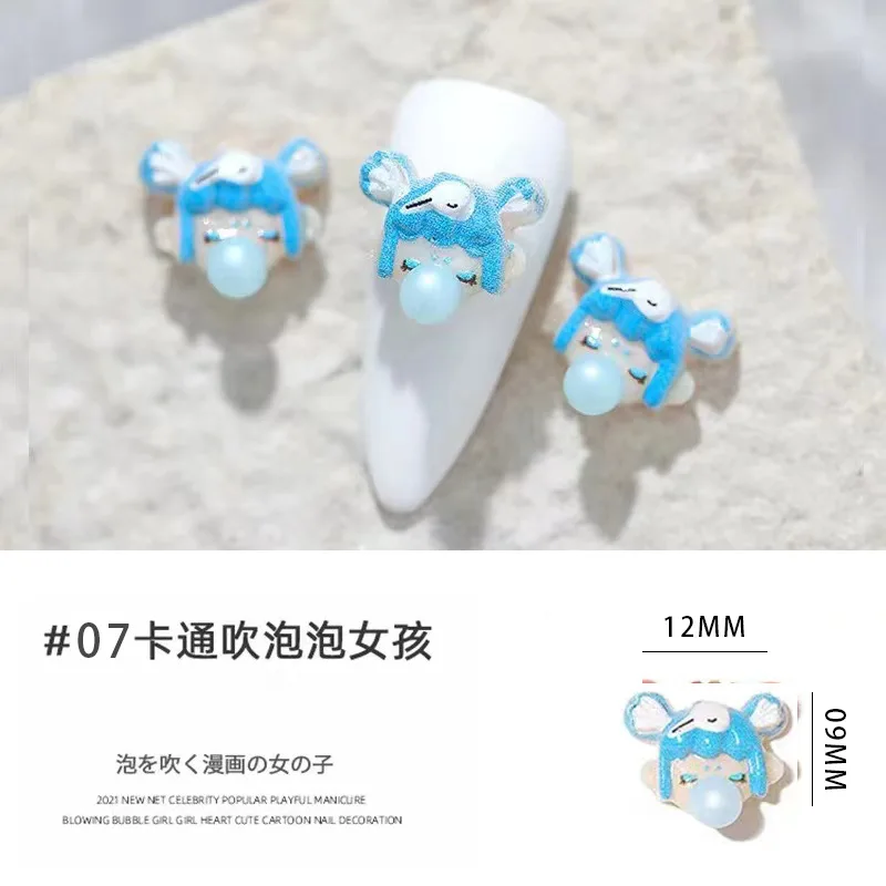 10pcs/Package 2021 New Cartoon Japanese Style Nail Jewelry Resin Little Girl Blowing Bubble Pattern 3D Nail Decoration