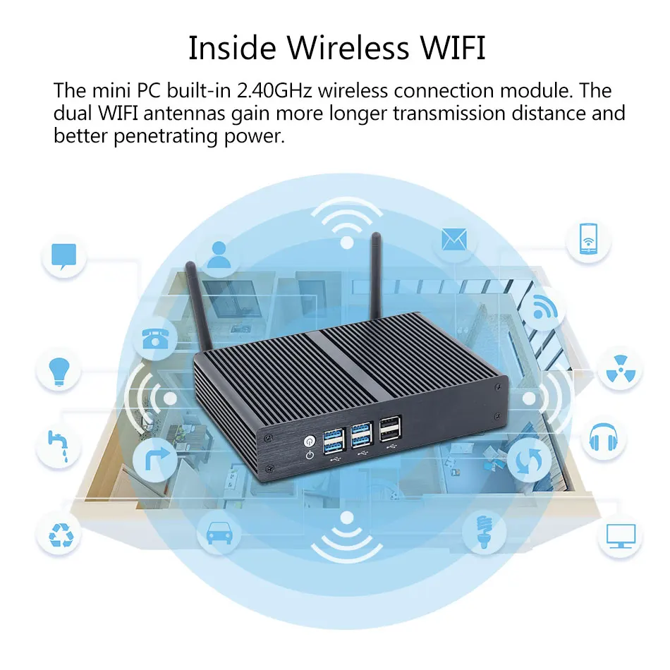 Fanless Mini PC Core i5-4200U i3 5005U Celeron 2955U 8USB Computer Windows 10 Pro Minipc WIFI HD HTPC Office Mini Desktop