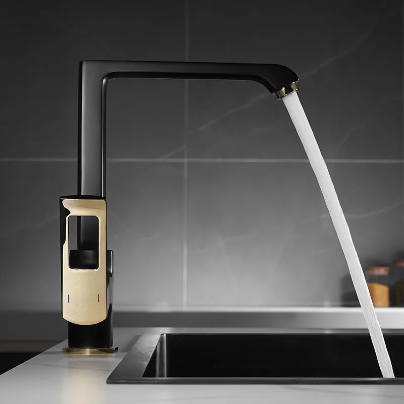 Copper Kitchen Faucets Hot & Cold Solid Brass Sink Mixer Crane Taps Single Handle Rotating Basin Vessel Black & Gold New Arrival