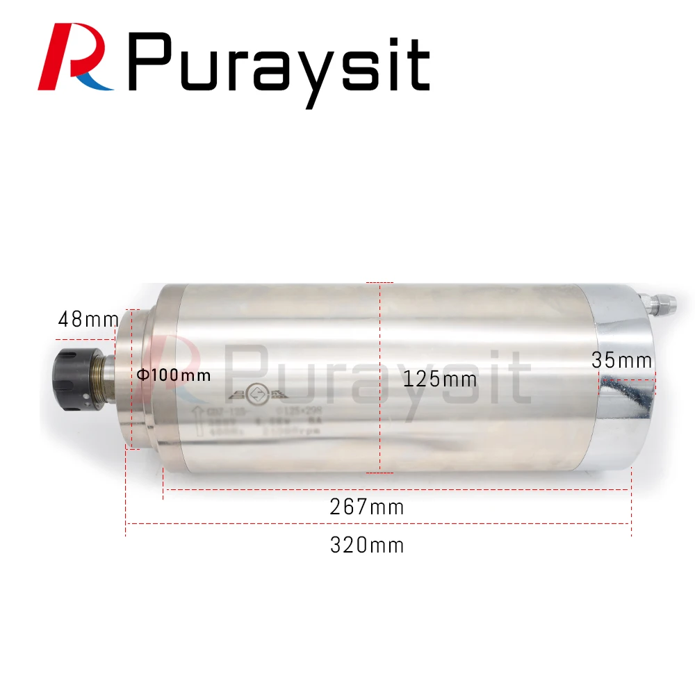 Puraysit eixo de resfriamento de água GDZ-125-5.5KW er25 380v 8a 220v 12a 24000rpm motor de eixo de roteador cnc para máquinas de roteador cnc