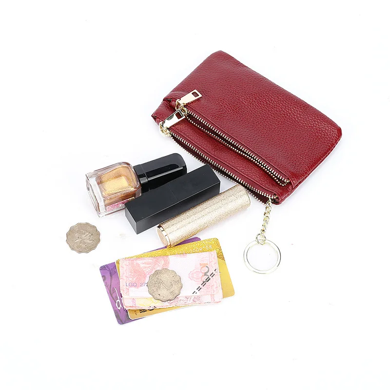 2022 New Genuine Leather Women's Coin Purse Kids Mini Pouch Change Wallet with Key Ring Holder Zipper Pouch Card Holder Wallet