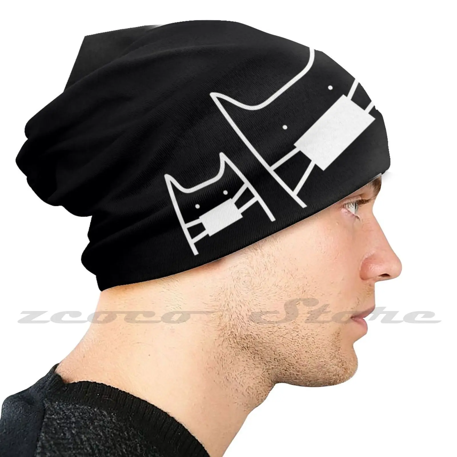 Cats With Masks Diy Pullover Cap Knit Hat Plus Size Keep Warm Elastic Soft Cat Black White Simple Cute Line Black And White