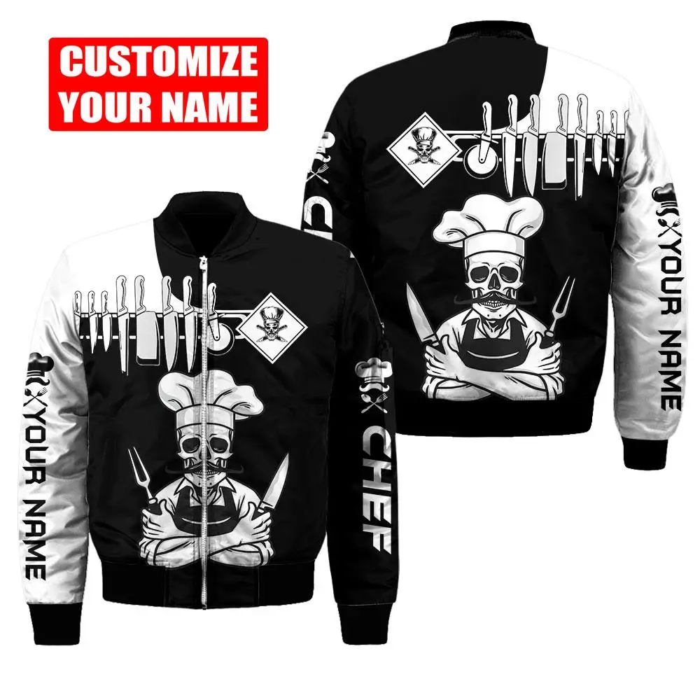 

Men Fashion Bomber Custom Name skull Master Chef 3D Printed winter zipper Jacket casual unisex Harajuku Streetwear coat FX-06