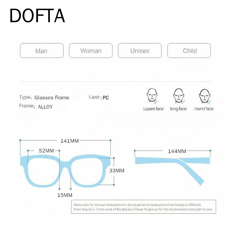 DOFTA Alloy Glasses Frame Men Ultralight Square Eye Myopia Prescription Eyeglasses Male Half Optical Frame 5278