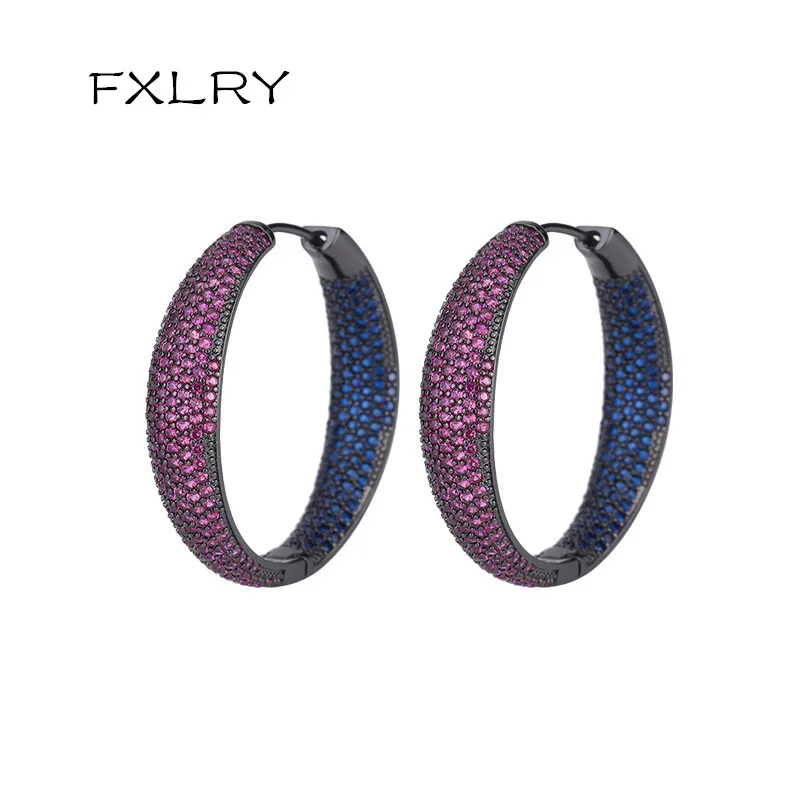 

FXLRY Unique Designer Cubic Zirconia Pave Big Round Circle Hoop Earring For Women Party Jewelry Gift