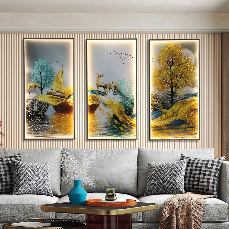 OULALA Wall Sconces Lights Contemporary Three Pieces Suit Lamps Landscape Painting LED Creative For Home