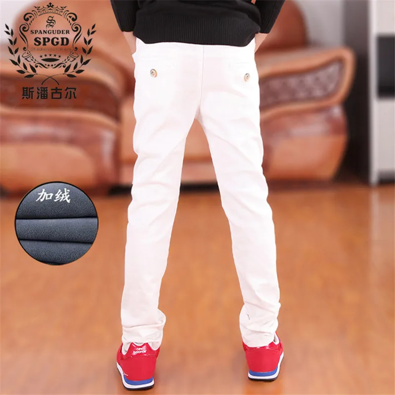 4-18T Boys Winter Plus Velvet Pants 2024 New 100% Cotton Casual Solid Comfortable Warm Trousers 7 Colors High Quality