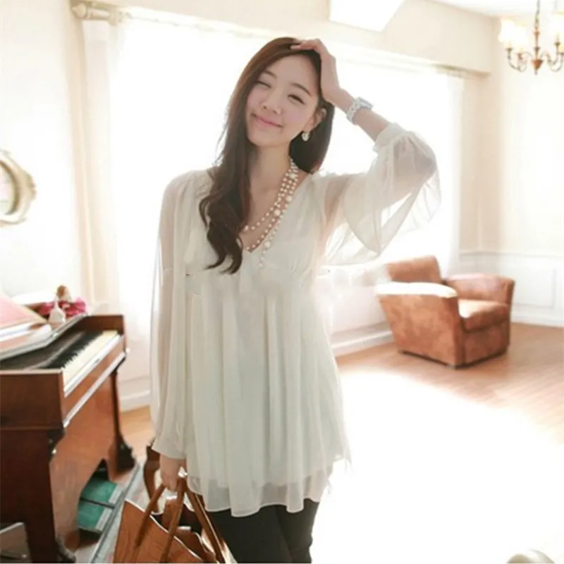 Free Shipping 2021 New Plus Size XS-10XL Loose Elegant V-neck Chiffon Shirt Full Sleeve Summer White And Black Women Tops