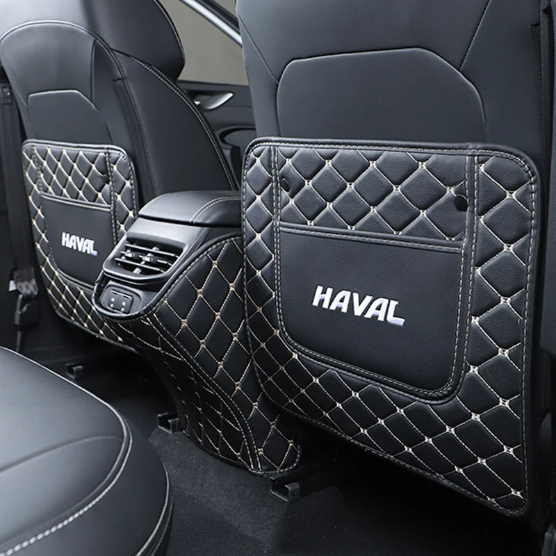 For Haval H6 2021 Leather Anti-Child-Kick Pad Car Waterproof Seat Back Protector Cover Mud Storage Bag Interior Accessories 3PCS