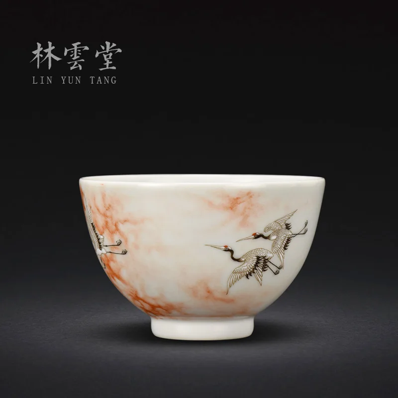 Lin Yuntang hand-painted color ink r crane chaoyang cranes masters cup cup of jingdezhen ceramics by hand