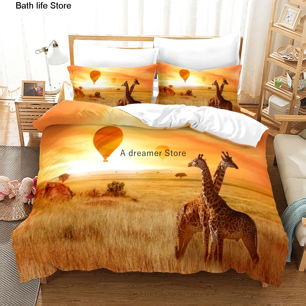 African Animals Giraffe Sunset Bedding Set 3D Duvet Cover Set Bedspread For Boys Girls Kids Home Textiles Microfiber Bedspread