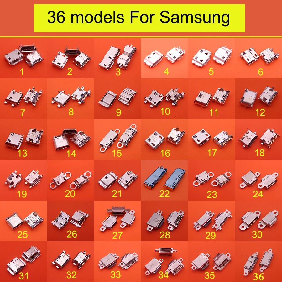 36models 36-360pcs Charging Port For Samsung Galaxy J1 J2 J3 J4 S3 Note 4 5 8 9 S6 S7 S8 S9 S10 Micro USB Connector Jack Socket