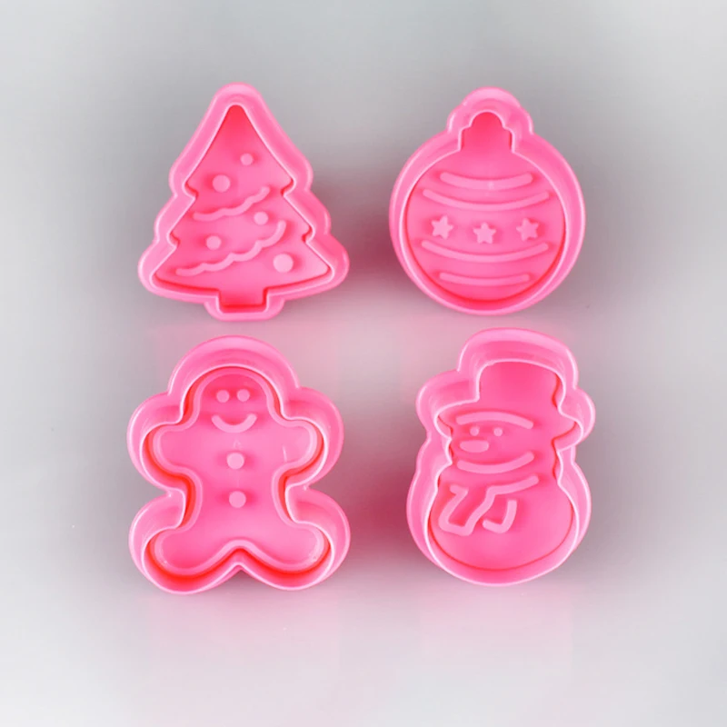 4 Pieces/set of Christmas Cookie Mold Baking Santa Cookie Cutter Gingerbread Man Snowflake Fudge Cake Decoration