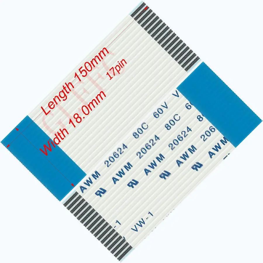 17pin 1.0pitch 150mm-700mm B-type Flexible Flat Cable FFC awm 20624 ROHS for TTL LCD DVD Computer