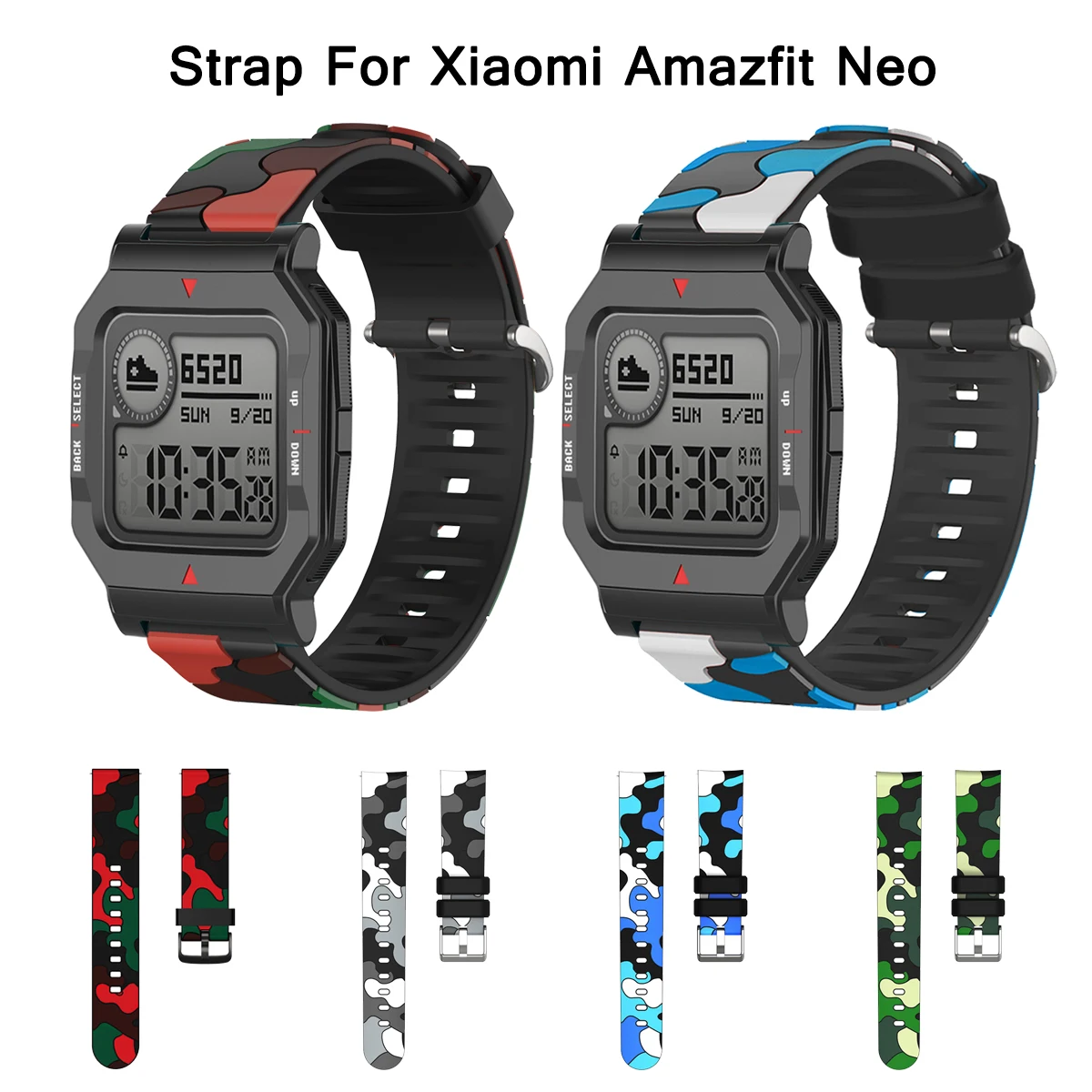 Camouflage Silicone Strap For Xiaomi Huami Amazfit Neo/Bip S U Lite Pro Smart Watch Band 20MM Sport Bracelet For Amazfit GTS 2E