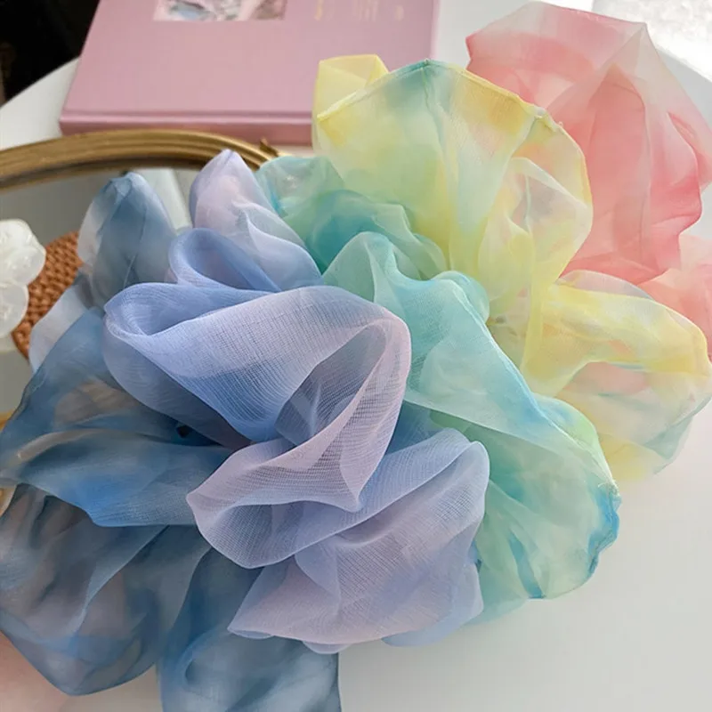 1PC Spring Summer Net Yarn Hair Bow Scrunchies Large Organza Women Elastic Hair Band Ponytail Holder Hair Tie Girls Accessories