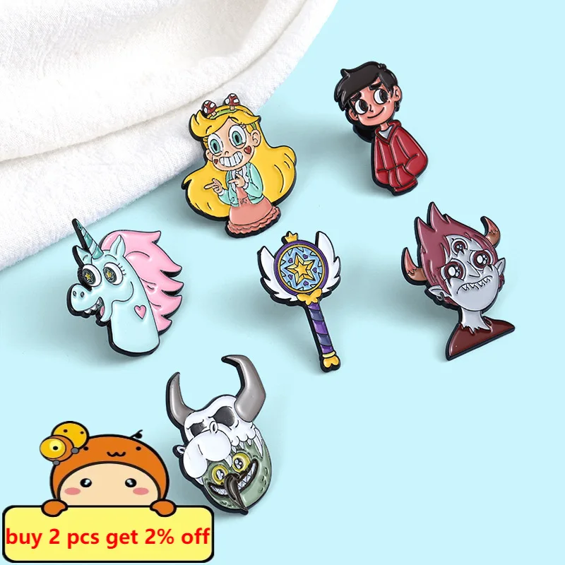 Adventure Animation Enamel Pin Custom Star Butterfly Princess Demon Prince Royal Wand Lapel Badge Cartoon Brooch Gift Wholesale