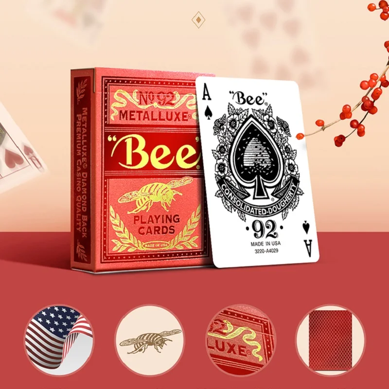 Bee Metalluxe-cartas de juego USPCC, tamaño de baraja roja, Póker, Juegos de magia, trucos de magia, accesorios para mago