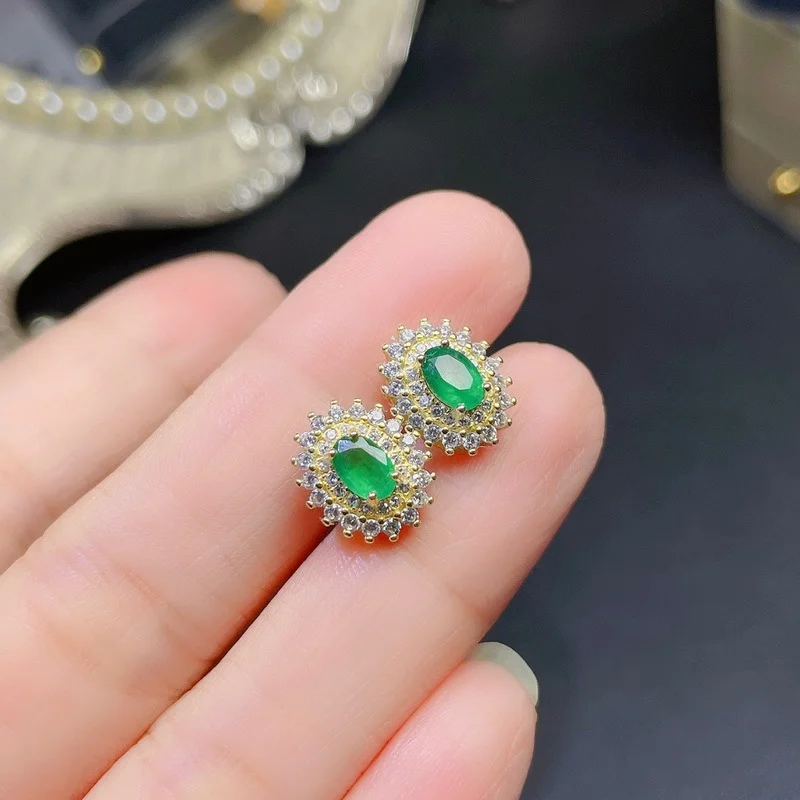 

Natural High Quality Emerald Earrings S925 Pure Silver Fine Fashion Wedding Jewelry for Women Free Shipping