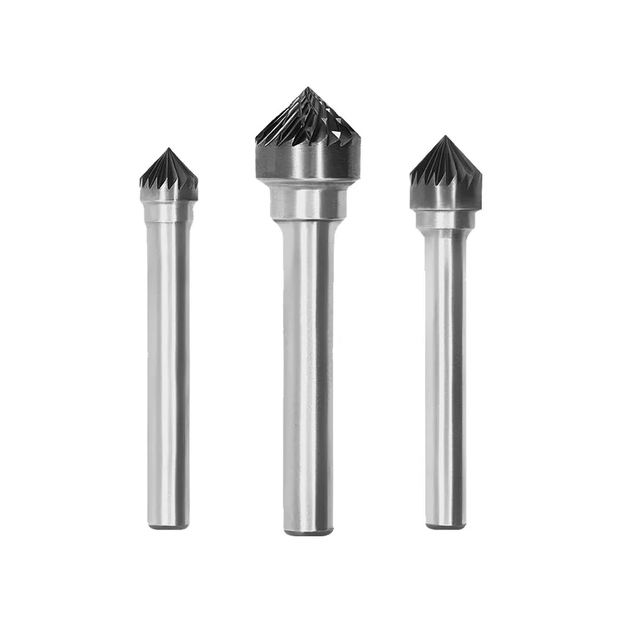 90° Conical Tungsten Steel Rotary File 6mm Shank Metal Grinding Head Carbide Rotary Burr Carving Milling Cutter K KX0603 1608M06