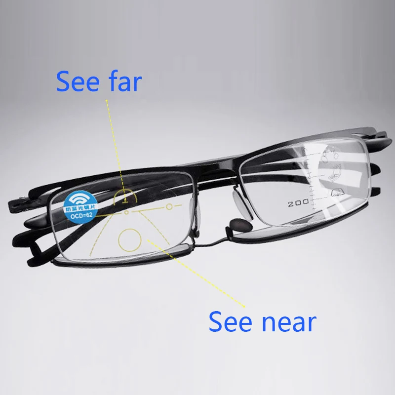 

Tr90 Ultralight Progressive Multifocal Reading Glasses Men Womens Anti Blue Ray Presbyopic Glasses Half Frame +1.5 +2.0 +2.5