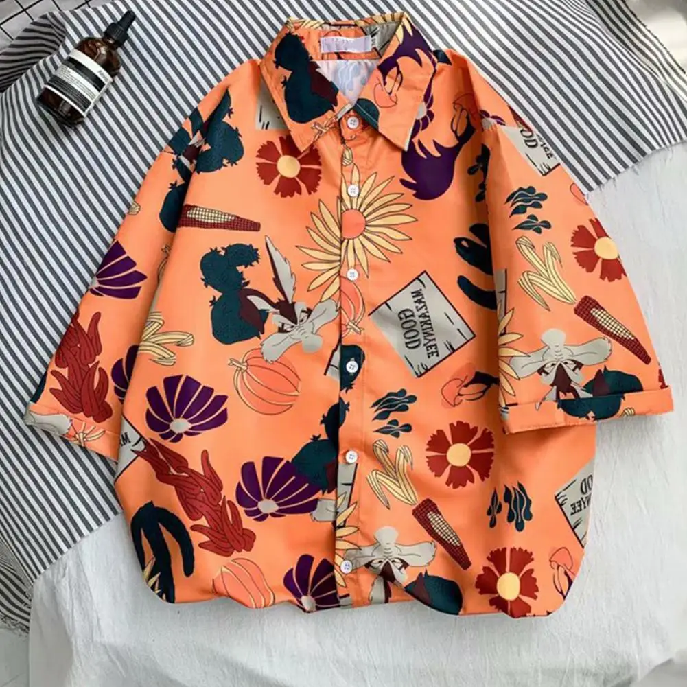 

Fashionable Men Attractive Shirt 5 Colors Single Breasted Half Sleeve Printed Hawaiian Summer Short Sleeve Top for Daily Used