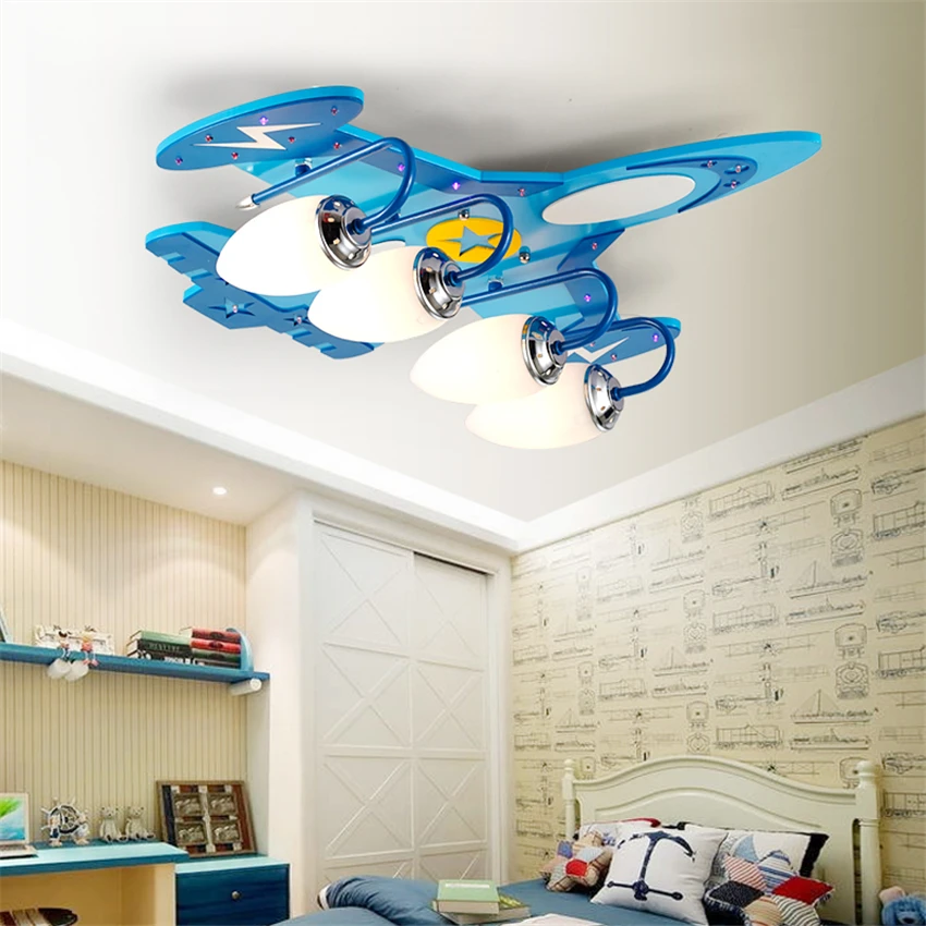 Blue Plane Cartoon Ceiling Lights Children's Bedroom Living Room Aircraft Lamp LED Eye Protection Glass Ceiling Lamps Fixtures