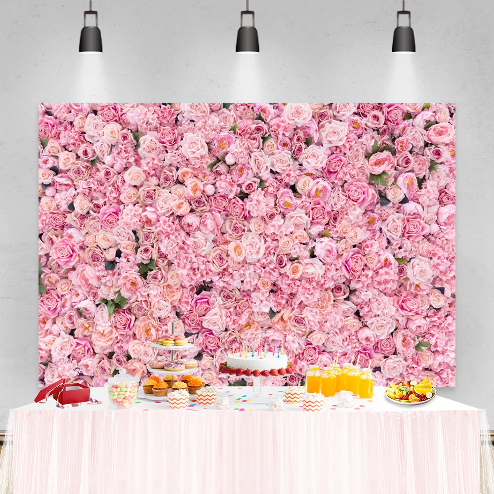 

Laeacco Wedding Photophone Birthday Newborn Baby Shower Backgrounds Pink Flowers Roses Kids Portrait Photography Backdrops Props