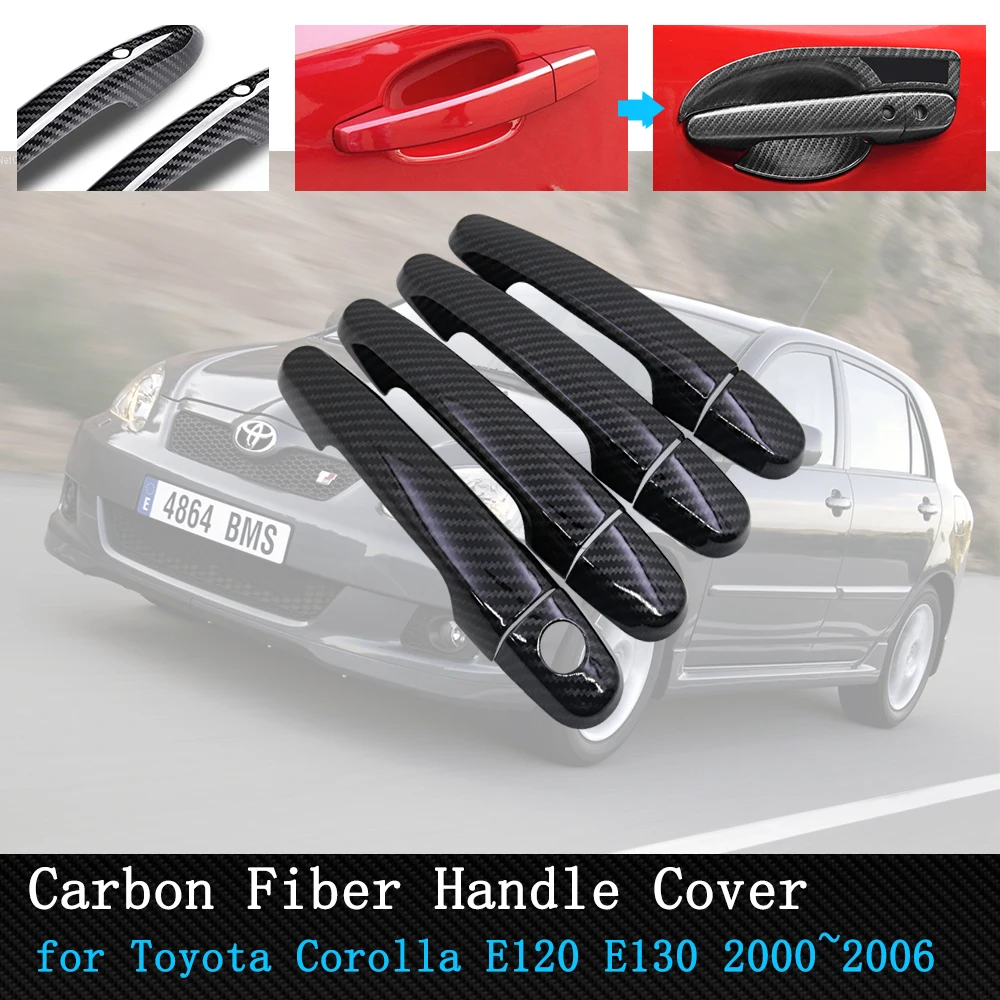 Car exterior sticker Car Door Handle Cover Black Carbon Fiber Stickers Trim Set For Toyota Corolla E120 E130 2000 2001 -2006