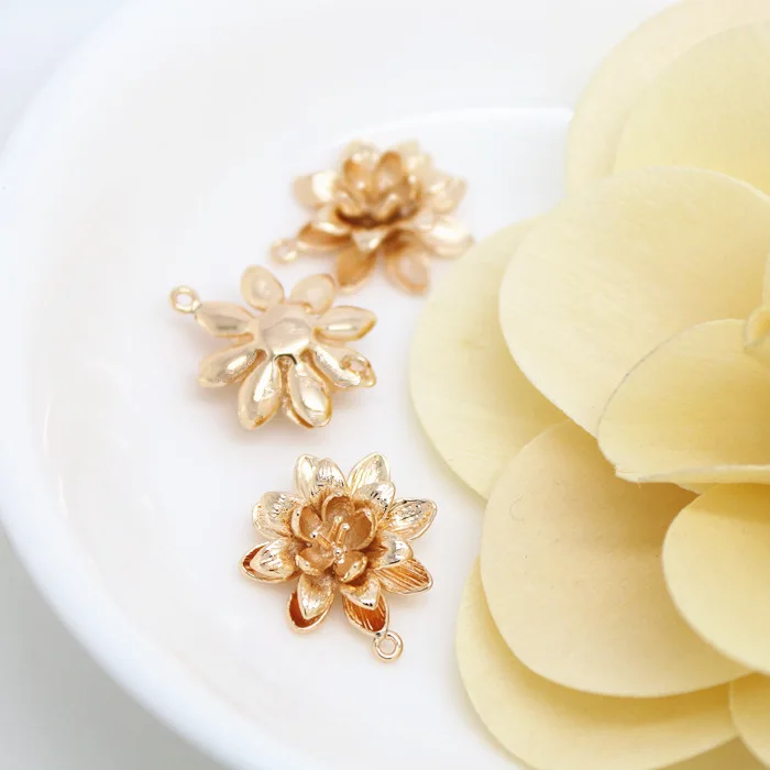 (1547)4PCS 17x19MM 24K Champagne Gold Color Plated Brass Flower Lotus Charms Pendants High Quality Diy Jewelry Accessories