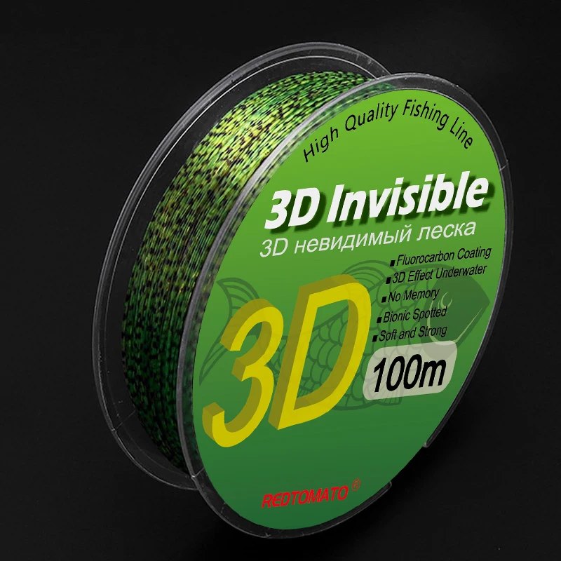 100m linha de pesca invisível speckle carpa fluorocarbon linha super forte manchada afundando fluorocarbon na linha